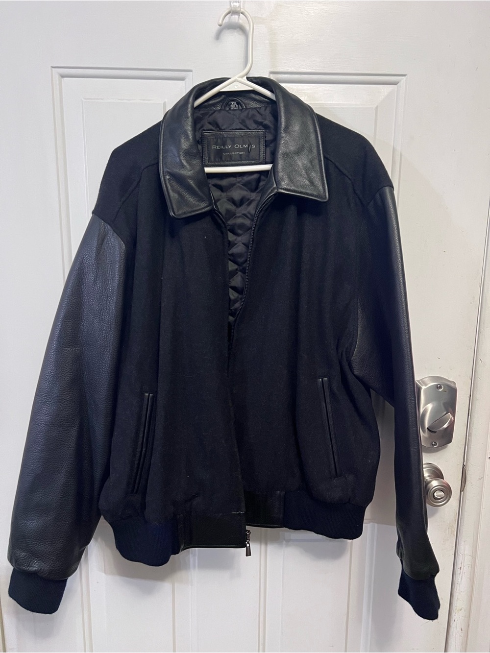 Reilly Olmes Collection XXL Leather & Wool Bomber Jacket Black Quilted Lined